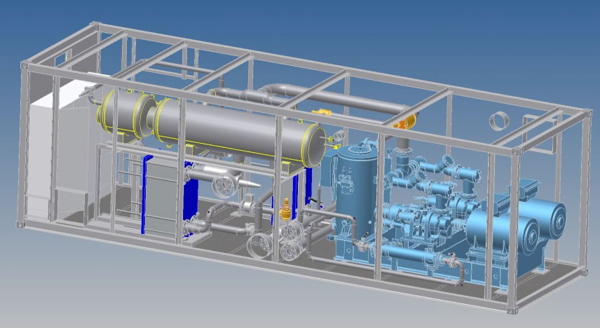 Container inklusive NH3-Duo Verdichteraggregat als Unit